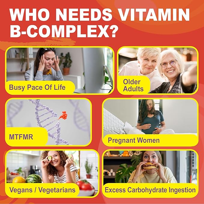 Methylated B Complex Vitamins Gummies, 12-in-1 Formula + Methyl B12 1000 mcg, 5-MTHF Methylfolate, Inositol, Choline, Vitamin C, D3, Multivitamin B Complex for Women & Men, Energy, Focus, 60cts