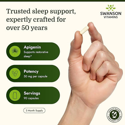 Swanson Apigenin Bioflavonoid Supplement for Adults Seeking Natural Sleep, Relaxation, and Stress Relief Support - 50 mg (90 Vegan Capsules)