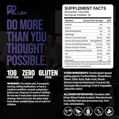 Zero Carb 100% Pure Whey Isolate Protein Gummies | 300g Total Protein per Bag | 10g per Serving Plant Based with Vitamins for Men & Women | Gluten Free Non-GMO (Mixed Berry) | 120 Count