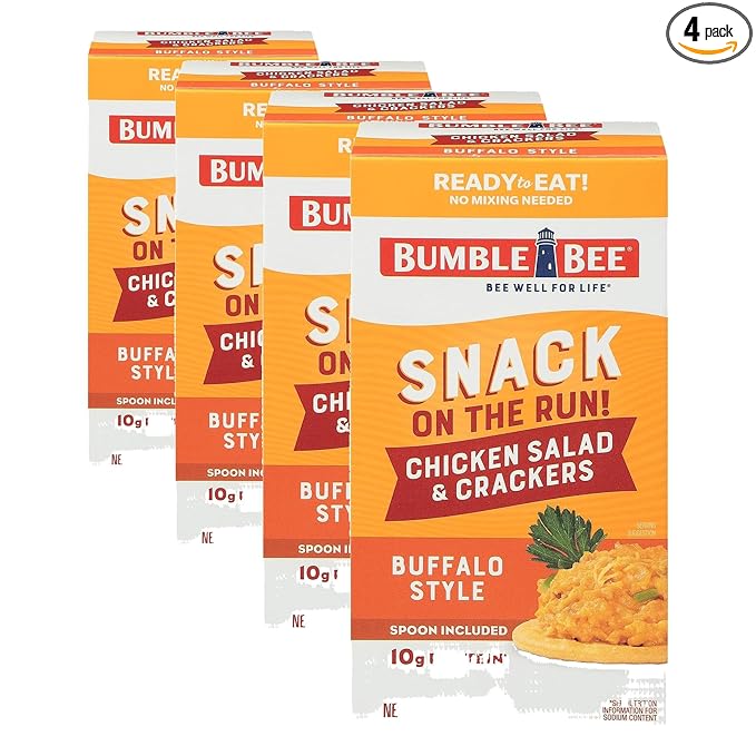 Bumble Bee Snack On The Run Buffalo Chicken Salad with Crackers Kit, 3.5 oz - Ready to Eat, Spoon Included - Shelf Stable & Convenient Protein Snack (Pack of 4)