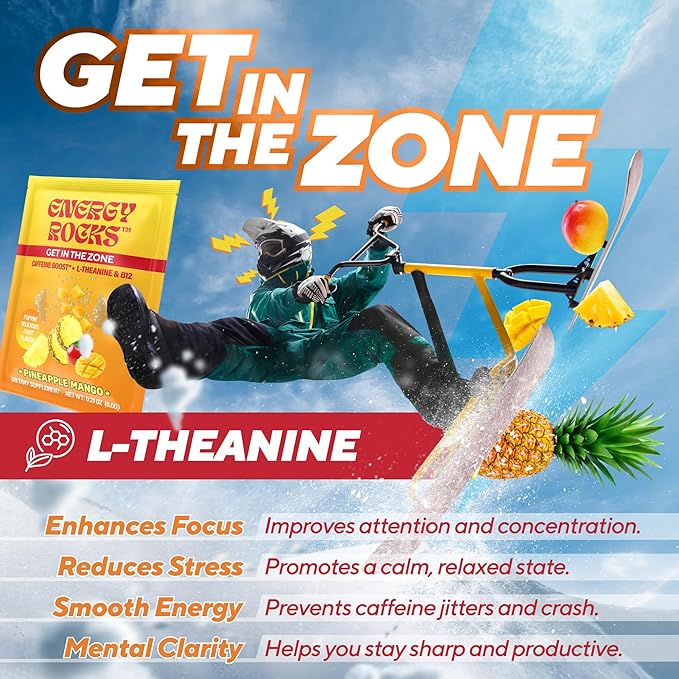 Caffeine Candy - Popping Energy Candy Crystals, 100mg Caffeine, L-Theanine & B12 - Fast Energy, No Drink Needed - Coffee Alternative 15-Pack (Pineapple Mango)