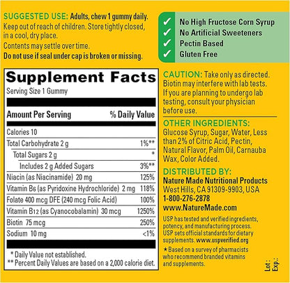 Nature Made Vitamin B Complex Gummies, 5 B Vitamins for Energy and Brain Support, 60 Pectin Based Gummies, 60 Day Supply