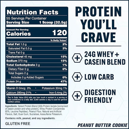 PEScience Select Protein Powder, Whey and Casein Blend, Lean Protein Powder for Women and Men, Low Calorie, Low Carb, Keto Friendly, Gluten Free, Peanut Butter Cookie - 55 Servings