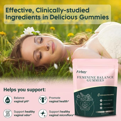 Airboy Vaginal Probiotic Gummies for Women, Pineapple Gummies for Women Balanced PH, Yeast Balance & Flora Support - 60 Gummies
