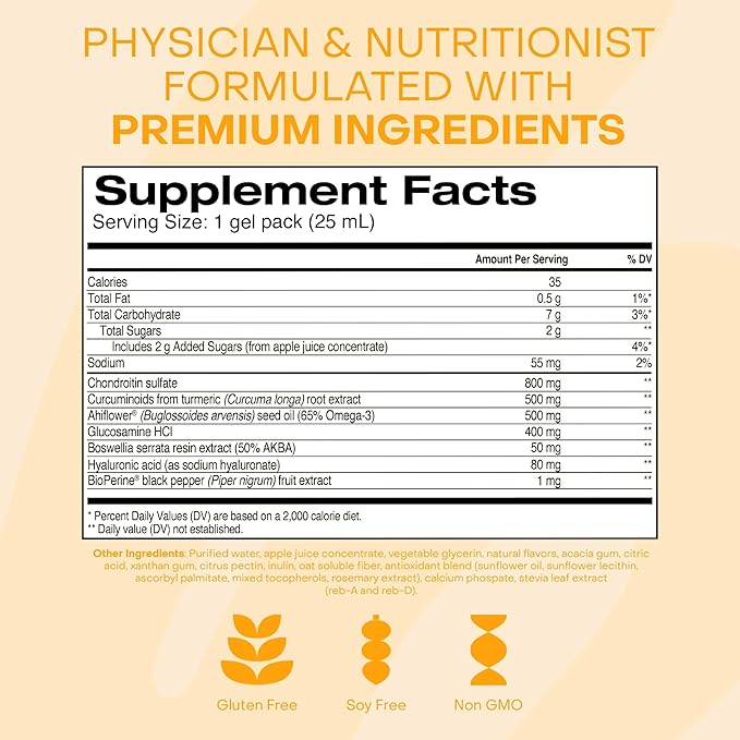 Healthycell Joint Health & Mobility Daily Liquid Supplement - Joint Support Supplement, Inflammation Response, Cartilage & Flexibility with Curcumin, Glucosamine & Chondroitin - 14 Gel Packs