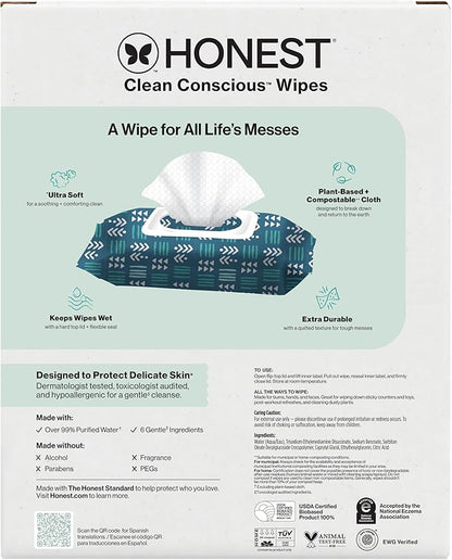 The Honest Company Hypoallergenic Multi-Use Baby Wipes for Sensitive Baby Skin, Balance Blues, 288 Count