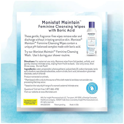 Monistat Feminine Wipes, 12 Ct, Pack of 2 | With Boric Acid | Fragrance Free