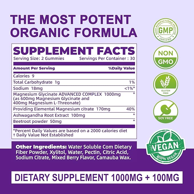 Ashwagandha Gummies & Vitamin D3 Gummies Organic Aswangdha Supplement for Improve Sleep, Stress Relief & Mood Calm (Grape Berry,Non-GMO, Gluten-Free & Sugar Free)-1 Pack