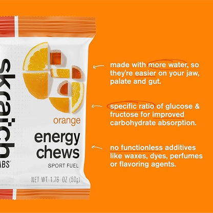 Skratch Labs Energy Chews | Gummies for Running, Cycling & Endurance Quick Carbs for Athletes, Easy to Digest, Real Fruit | Gel Alternative for Long Runs & Rides | Orange 10 Pack | Gluten Free, Vegan