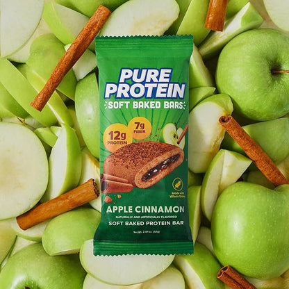 Pure Protein Apple Cinnamon Soft Baked Protein Bars – 12g Protein, 7g Fiber, Whole Grain Breakfast Bars, High Fiber, Individually Wrapped Protein Snacks for On-the-Go – 10 Count