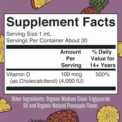 MARYRUTH'S Vitamin D3 Liquid Drops | Megadose 4000 IU | USDA Organic Liquid Vitamin D Spray for Adults & Kids | Immune Support & Bone Health | Vegan | Gluten Free | Non-GMO | 30 Servings