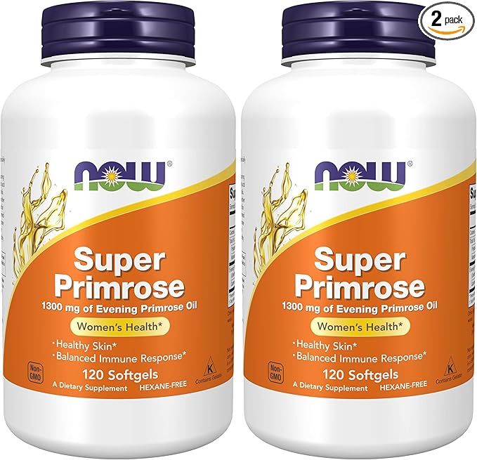 NOW Foods Supplements, Super Primrose 1300 mg with Naturally Occurring GLA (Gamma-Linolenic Acid), 120 Softgels, (Pack of 2)