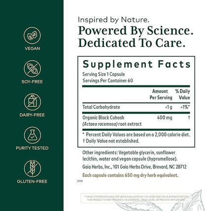 GAIA HERBS PRO Black Cohosh PRO - Healthy Perimenopause & Post Menopause Support Supplement* - Women's Health Supplement with Black Cohosh Root Extract - Vegan - 60 Liquid Phyto-Caps (60 Servings)