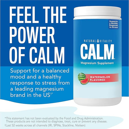 Natural Vitality Calm, Magnesium Supplement, Anti-Stress Drink Mix Powder, Gluten Free, Vegan, & Non-GMO, Watermelon, 16 oz