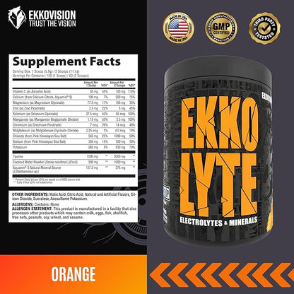 Ekkovision Ekkolyte Electrolytes & Minerals Powder, 50 MG Vitamin C & 155 MG Magnesium for Hydration Support, Essential Electrolytes for Women & Men, Orange Flavored Electrolyte Mix, 120 Servings