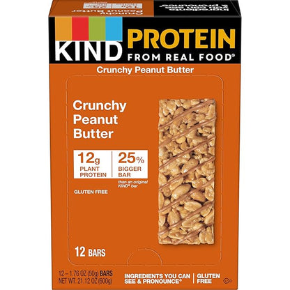 KIND Protein Snack Bar, Crunchy Peanut Butter, Healthy Snacks, Gluten Free, 12g Plant Protein, 12 Count