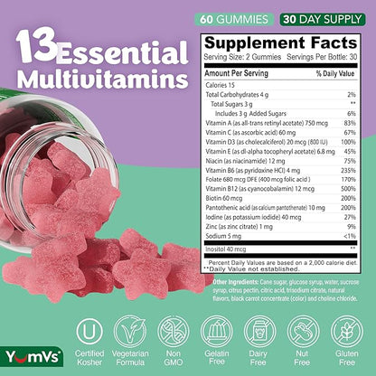 Multivitamin Gummies for Adults, Daily Gummy Vitamin for Women & Men, Immune Support Multivitamin Supplement, Ault Multi VIT Vitamin with Vitamins A, C, D, E, B-6, B-12, Zinc - 60 Gummies