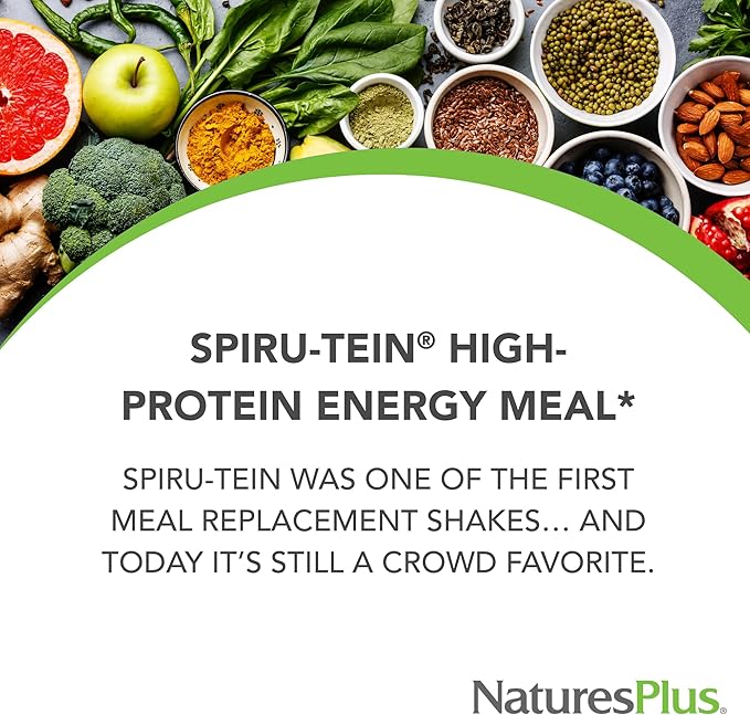 NaturesPlus SPIRU-TEIN, Chocolate - 1.05 lb - Plant-Based Protein Shake - Non-GMO, Vegetarian, Gluten Free - 17 Total Servings