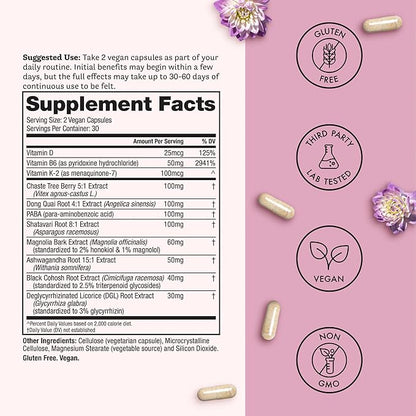 Winged Wellness Hot Momma Menopause Supplements for Women - Hormone-Free Menopause Relief Support for Hot Flashes & Night Sweats with Chaste Tree Berry, Multivitamins & Shatavari - 60 Vegan Capsules
