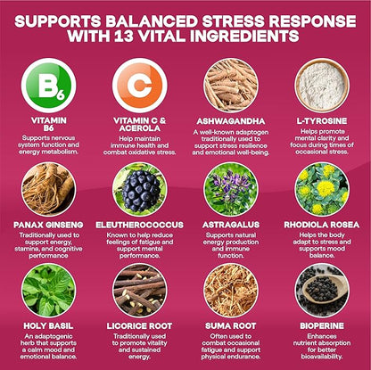 Cortisol Manager Supplement and Balance Mood with Ashwagandha & L-Tyrosine, 120 Capsules, Helps Maintain Healthy Energy Levels and Stress Relief, Fatigue Reducer Pills