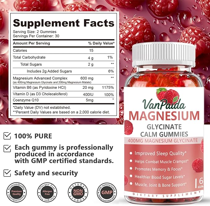 Magnesium Glycinate 400mg Gummies, High Absorption Magnesium Complex for Women, Kids, Adults, Sleep aid, Calm,Muscle Relaxation, Vitamins B6, D & Potassium Supplement, Gluten-Free Vegetarians.