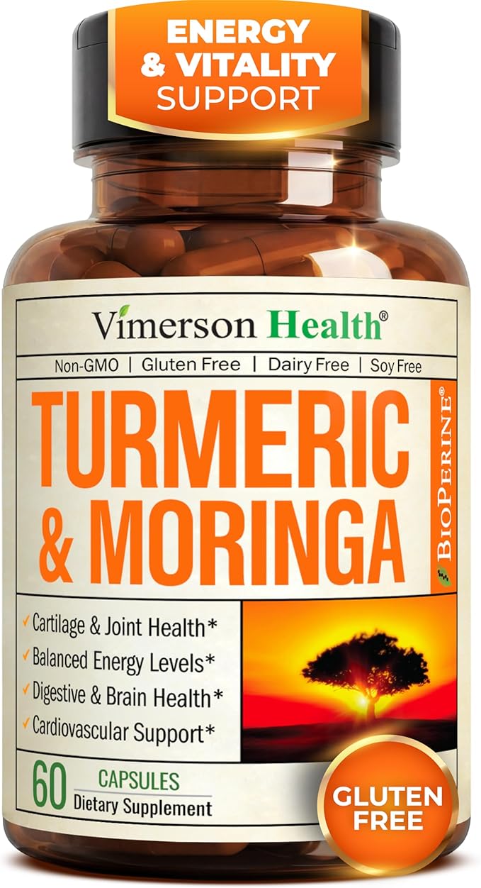 Moringa Turmeric Curcumin Supplement for Joint Health, Gut Health, Energy & Immune Support – Turmeric Curcumin with Black Pepper – Total Wellness Formula with Tumeric Moringa Pure Capsules – 60 Count