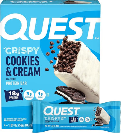 Quest Nutrition Crispy Cookies & Cream Hero Protein Bar, 18g Protein, 1g Sugar, 3g Net Carb, Gluten Free, Protein Snack, Keto Friendly, 4 Count