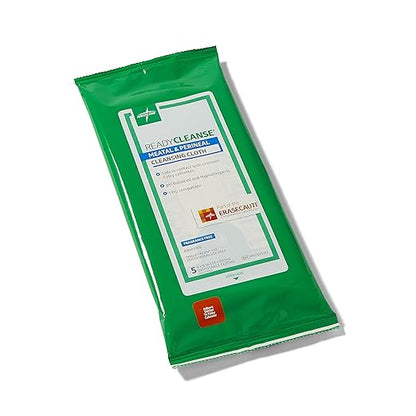 Medline Readycleanse Meatal and Perineal Cleansing Cloth, Fragrance Free, Hypoallergenic, 8" x 8", 5 Count (Pack of 5)