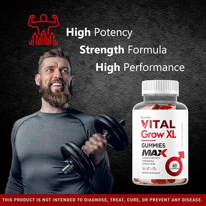 Vital Grow XL Male Gummies - Men's Performance Gummies 1050MG Vital GrowXL Blend, Vital Growth Gummy Advanced Formula, 60 Gummies for 1 Month