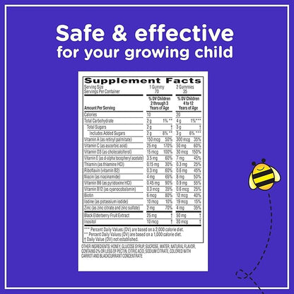 Zarbee’s Complete Kids Multivitamin Gummies + Immune Support, Berry Flavor, Honey-Sweetened, Gluten-Free & Gelatin-Free, Vitamins A, C, D3, E, B6, B12, Folic Acid & B-Complex, 70 Count
