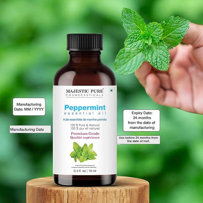 Majestic Pure Peppermint Essential Oil - 100% Pure Peppermint Oil for Aromatherapy, Massage & Topical Uses, Perfect for Diffuser & Essential Oil Diffuser - 0.3 fl. oz
