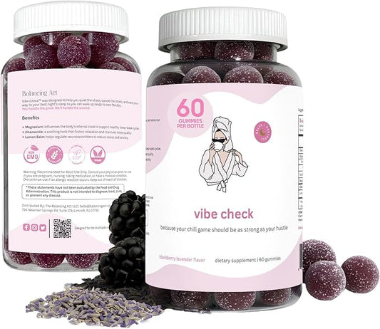 Balancing Act - Vibe Check Magnesium Gummies for Women – Melatonin-Free Calm & Relaxation Support with Magnesium, Chamomile & Lemon Balm – BlackBerry Lavender – 60 Count (30-Day Supply)