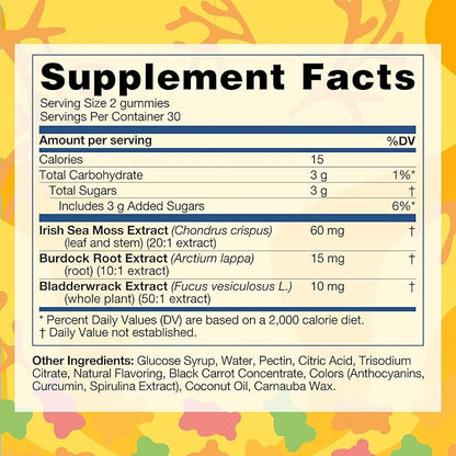 TrueSeaMoss Irish Sea Moss Gummies with Burdock Root & Bladderwrack – Formula for Adults & Kids – 60 Gummies (Packaging May Vary)