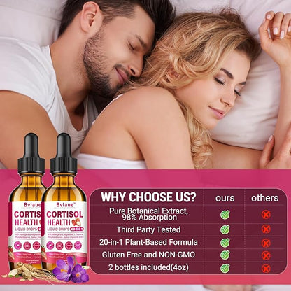Cortisol Supplements Detox for Women - 20-in-1 Cortisol Reducer,Manager,Lower w/Ashwagandha,Magnesium,L-Theanine,Saffron,Rhodiola for Hormone Balance/Sleep/Stress Relief,Strawberry Flavor