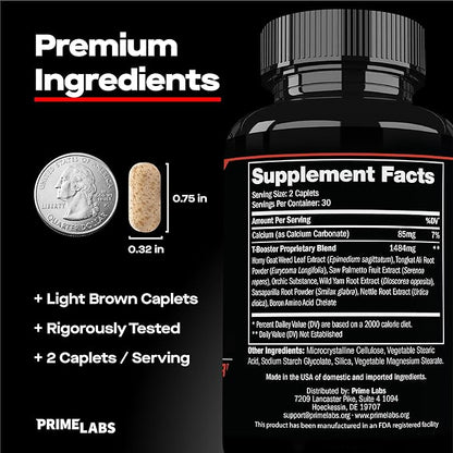 Prime Labs - Men's Testosterone Booster - Stamina, Endurance, & Strength Booster - 60 Caplets