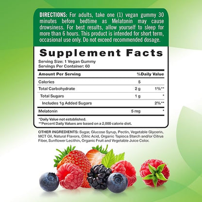 Nature's Truth Melatonin Gummies 5mg | 60 Count | Mixed Berry Flavor | Vegan, Non-GMO & Gluten Free Supplement