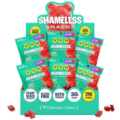 Shameless Snacks - Healthy Low Calorie Snacks, Low Carb Keto Gummies (Gluten Free Candy) - 6 Pack So Beary Cherry