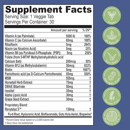 Essential Source Biotin (Biotina Vitaminas) - Hair Skin Nails Vitamins for Women & Men - 5000 mcg - Hair Growth Support Supplements - 90 Tablets - with Revytalyz 5, Vitamin A, C, B12 - Made in USA