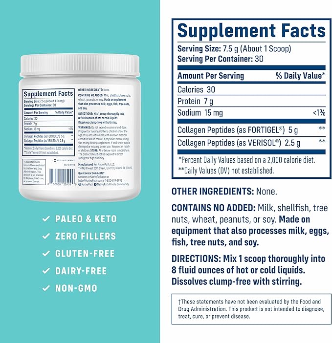 NativePath Joint Health Advanced Formula, Type 1 & 3 Peptides with Fortigel & Verisol, Grass-Fed Unflavored Collagen for Women & Men, 30 Servings (Pack of 2)