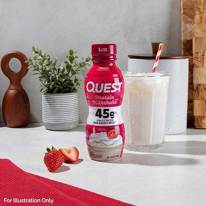 Quest Nutrition Strawberry Protein Shake, 45g Protein, 2g Sugar, 4g Net Carbs, Ready to Drink, Gluten Free, 12 Count