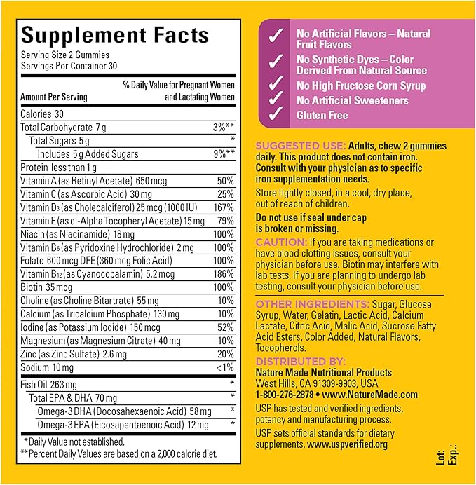 Nature Made Prenatal Gummies with DHA and Folic Acid, Prenatal Vitamins for Women for Daily Nutritional Support, 60 Gummies, 30 Day Supply