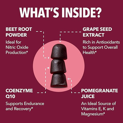 Beet Root Gummies with COQ10 & Pomegranate - Nitric Oxide Supplement for Men and Women - Beetroot for Endurance, Performance, Recovery - Vegan, Non-GMO, Gluten Free - Mixed Berry Flavor, 120 Count