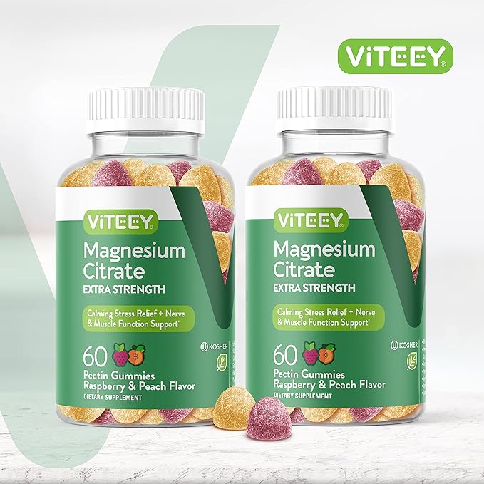 VITEEY Magnesium Gummies for Adults - 170mg of Magnesium Citrate Gummy for Calm, Sleep, Nerve & Muscle Function Support - Vegan, Gluten Free - 120 Count