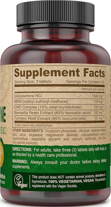 DEVA Vegan Glucosamine MSM & CMO, CMO, Turmeric, Boswellia Extract with Non Animal Ingredients, 90 Tablets