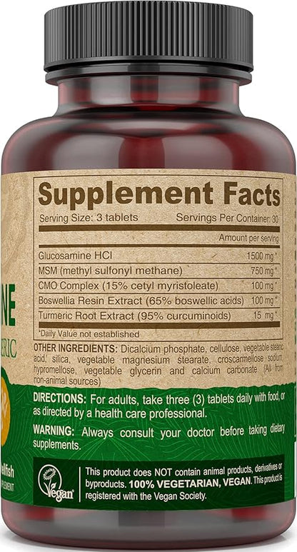 DEVA Vegan Glucosamine MSM & CMO, CMO, Turmeric, Boswellia Extract with Non Animal Ingredients, 90 Tablets
