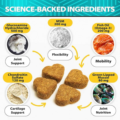 Glucosamine for Dogs - 30,000 mg per Pack - w/ Omega-3 Fish Oil, Chondroitin, MSM - Dog Glucosamine Chews - Hip and Joint Supplement for Mobility, Cartilage Health - Ideal for Senior Dogs - 120 Treats