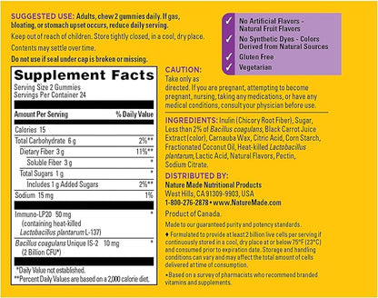 Nature Made Triple-Action Biotics, Gut and Immune Health Support, Digestive Probiotics for Women and Men, Prebiotic Fiber Gummies, 48 Gummies, 24 Day Supply