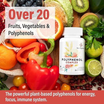 67,500 MG Polyphenols Supplement - Powerful Antioxidants & Polyphenol for Age Defense, Polyphenol Superfood, Quercetin, Resveratrol, Plant-Based & Energy, Immune Support, 90 Capsules