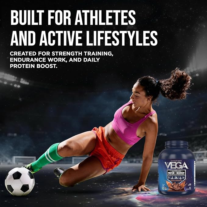 Vega Protein + Recovery, Chocolate – 30g Vegan Protein, Dairy & Gluten Free, Probiotics, NSF Certified, 4.4 lbs (45 Servings)