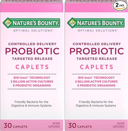 Nature's Bounty Probiotic, Controlled Delivery Dietary Supplement, Supports Digestive, Intestinal and Immune Health, 30 Caplets, 30 Total Servings (Pack of 2)